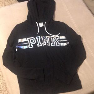 PINK Victoria Secrets black hooded zip up sweatshirt
